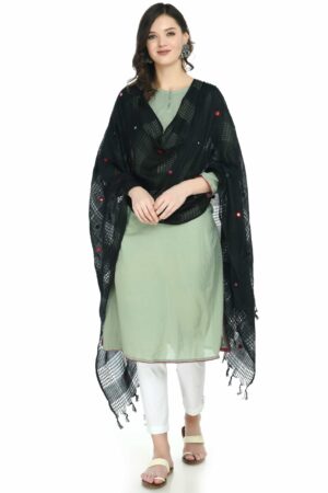 A R SILK Women’s Cotton Black Mirror Work Dupatta # Regular Dupatta