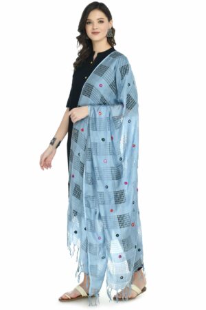 A R SILK Women’s Cotton Grey Mirror Work Dupatta # Regular Dupatta