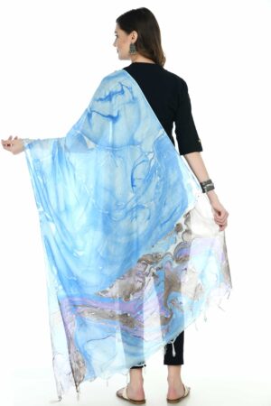 A R SILK Women’s Modal Cotton Blue Print Dupatta # Regular Dupatta