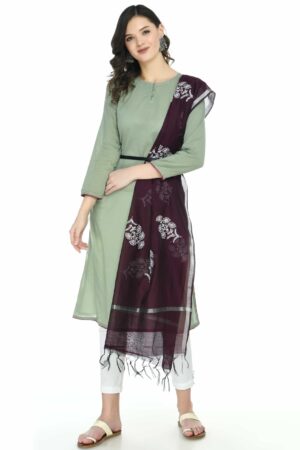 A R SILK Women’s Chanderi Wine Thread Embroidery Work Dupatta # Regular Dupatta