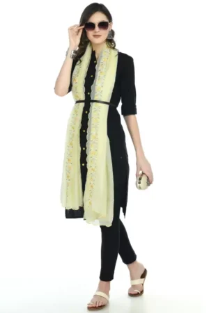 A R SILK Women’s Kota Doria Lemon Thread Embroidery Work Dupatta # Party Wear