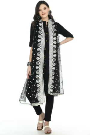 A R SILK Women’s Net Black Chikan Embroidery Work Dupatta # Party Wear