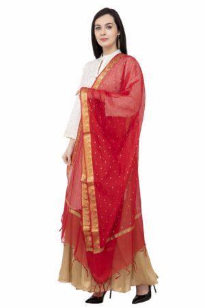 A R SILK VNS Border Buti Fancy Dupatta Color Red Dupatta/Chunni