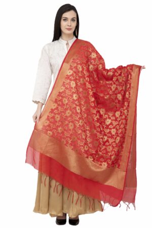 A R SILK VNS Jaal Fancy Dupatta Color Red Dupatta/Chunni