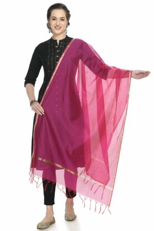 A R SILK Women’s Golden Border Light Purple Colour  Chanderi Cotton Regular Dupattas/Chunnis