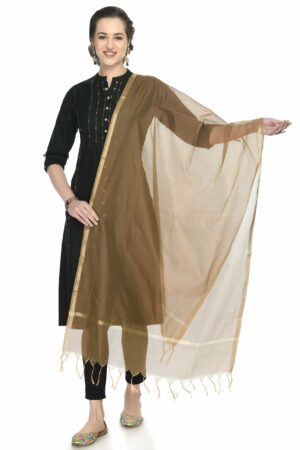 A R SILK Women’s Golden Border Rust Colour  Chanderi Cotton Regular Dupattas/Chunnis