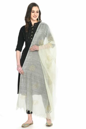 A R SILK Women’s Siroski Work Cream Colour Cota Cotton Fancy Dupatta/Chunnis