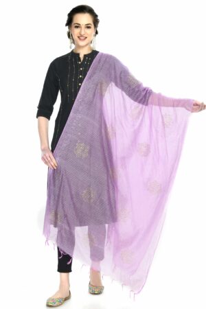 A R SILK Women’s Siroski Work Lavender Colour Cota Cotton Fancy Dupatta/Chunnis