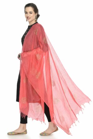 A R SILK Women’s Siroski Work Red Colour Cota Cotton Fancy Dupatta/Chunnis