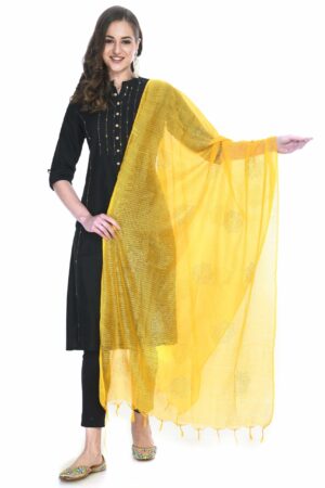 A R SILK Women’s Siroski Work Yellow Colour Cota Cotton Fancy Dupatta/Chunnis