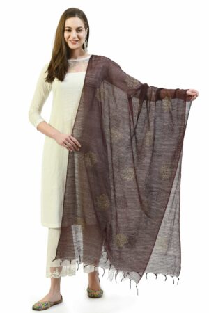 A R SILK Women’s Siroski Work Coffee Colour Cota Cotton Fancy Dupatta/Chunnis