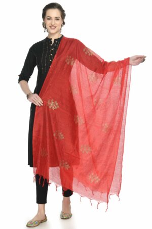 A R SILK Women’s Siroski Work Red Colour Cota Cotton Fancy Dupatta/Chunnis