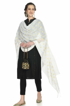 A R Silk Women’s White Colour Striped Blended Cotton Regular Dupatta/Chunnis