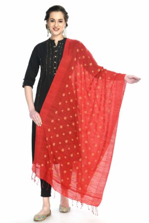 A R Silk Women’s Red Colour Striped Blended Cotton Regular Dupatta/Chunnis