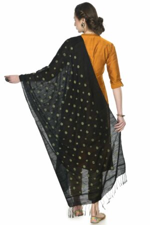 A R Silk Women’s Black Colour Striped Blended Cotton Regular Dupatta/Chunnis