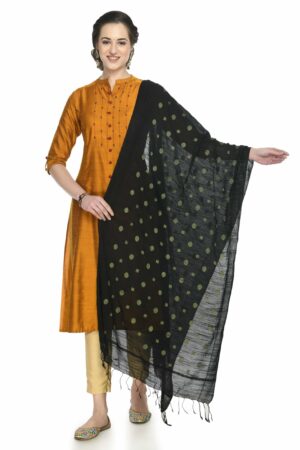 A R Silk Women’s Black Colour Striped Blended Cotton Regular Dupatta/Chunnis