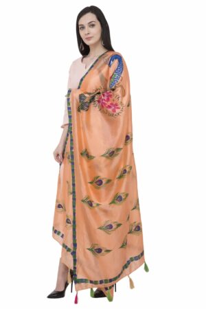 A R SILK Silk Peacock Multi Fancy Dupatta Color PEACH Dupatta/Chunni