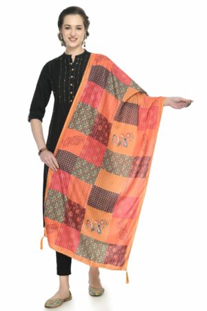 A R Silk Women’s Printed Multi Colour Cotton Regular Dupatta/Chunnis