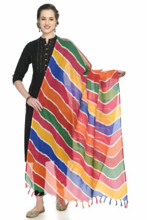 A R Silk Women’s Leheriya Print Multi Colour Cotton Regular Dupatta/Chunnis