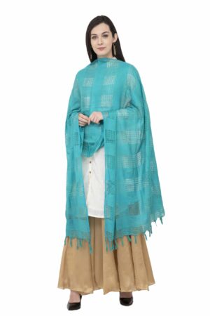 A R SILK Window Square Regular Dupatta Rama Green Color Dupatta/Chunni