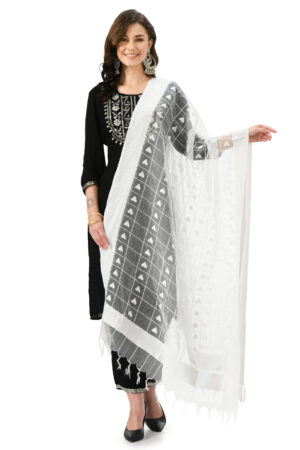 A R Silk Women’s Organga Dyeable Self Degine Regular Dupatta