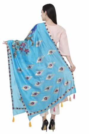 A R SILK Silk Peacock Multi Fancy Dupatta Color Firozi Dupatta/Chunni