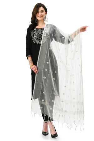 A R Silk Women’s Organga Dyeable Self Degine Fancy Dupatta