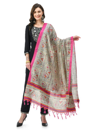 A R Silk Women’s Silk Blend Kalamkari Print Regular Dupatta