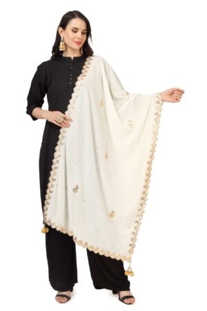 A R Silk Women’s Off White Velvet Chandana & Gotta Patti Work With Gotta Patti Lace Fancy Dupatta