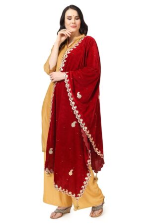 A R Silk Women’s Maroon Velvet Chandana & Gotta Patti Work With Gotta Patti Lace Fancy Dupatta