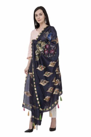 A R SILK Silk Peacock Multi Fancy Dupatta Color Navy Dupatta/Chunni