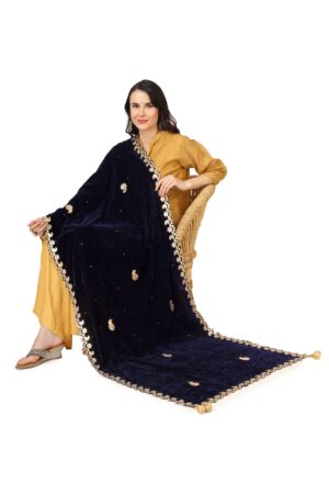 A R Silk Women’s Blue Velvet Chandana & Gotta Patti Work With Gotta Patti Lace Fancy Dupatta