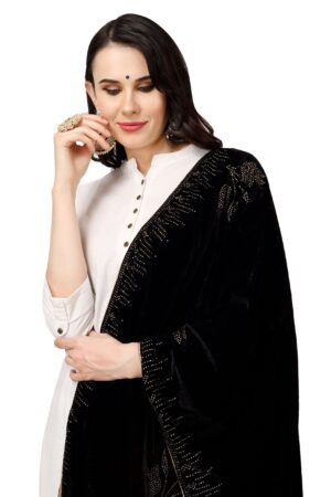 A R Silk Women’s Black Velvet Pure Soraaski Work Fancy Dupatta