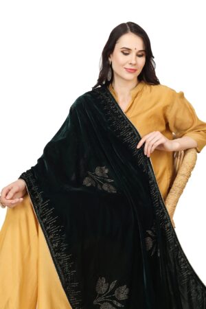 A R Silk Women’s Green Velvet Pure Soraaski Work Fancy Dupatta