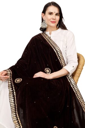 A R Silk Women’s Brown Velvet Chandana & Gotta Patti Work With Gotta Patti Lace Fancy Dupatta