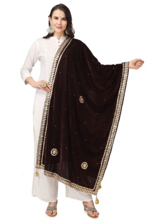 A R Silk Women’s Brown Velvet Chandana & Gotta Patti Work With Gotta Patti Lace Fancy Dupatta