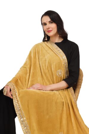 A R Silk Women’s Yellow Velvet Chandana & Gotta Patti Work With Gotta Patti Lace Fancy Dupatta