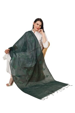 A R Silk Women’s Green Cotton Embroidered Dupatta