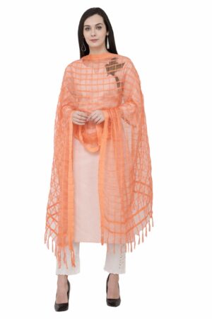 A R SILK Cotton square Regular Dupatta Color Peach Dupatta/Chunni