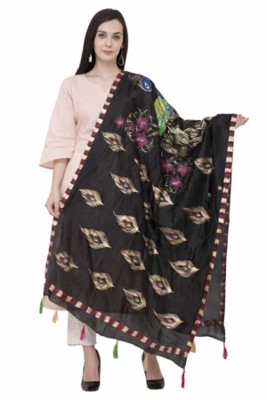 A R SILK Silk Peacock Multi Fancy Dupatta Color Black Dupatta/Chunni