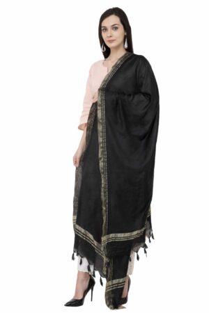 A R SILK Golden Border Regular Dupatta Color Black Dupatta/Chunni