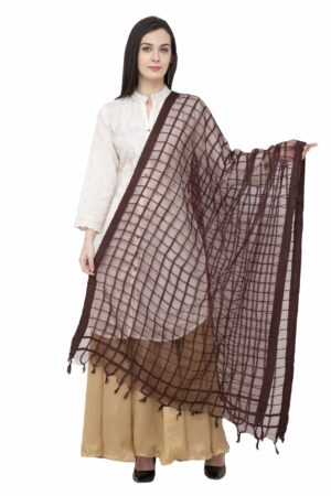 A R SILK Cotton Square Regular Dupatta Coffee Color Dupatta/Chunni