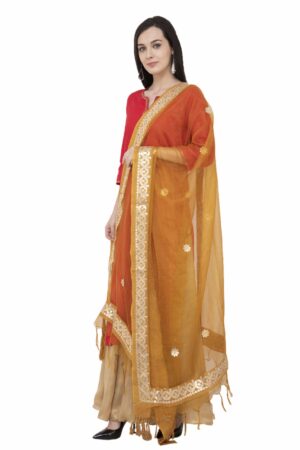 A R SILK Orgenza Gota patti Fancy Dupatta Color Mustard Dupatta/Chunni