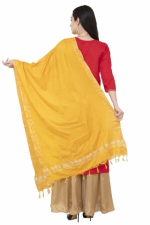 A R SILK Golden Border Regular Dupatta Color Yelllow Dupatta/Chunni