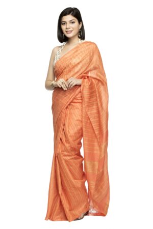 A R Silk Women’s Orange Bhagalpuri Cotton Silk Saree With Blouse Piece