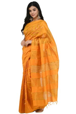 A R Silk Women’s Yellow Bhagalpuri Embroidery Cotton Silk Saree With Blouse Piece