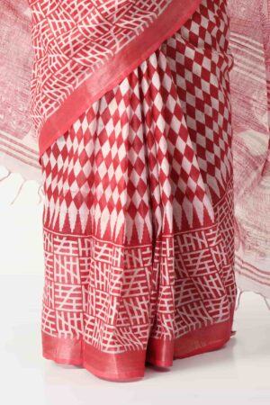 A R SILK BHAGALPURI HANDPRINTED Cotton Linen Saree with Blouse Piec