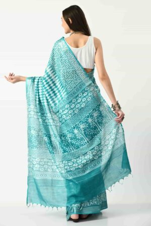 A R SILK BHAGALPURI HANDPRINTED Cotton Linen Saree with Blouse Piec