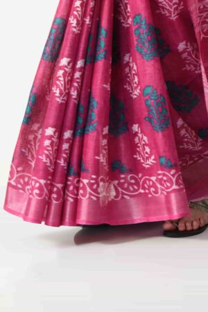 A R SILK BHAGALPURI HANDPRINTED Cotton Linen Saree with Blouse Piece