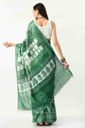 A R SILK BHAGALPURI HANDPRINTED Cotton Linen Saree with Blouse Piece